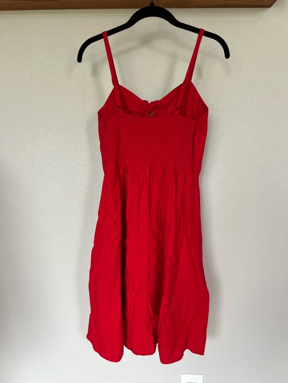 Old Navy Red Spaghetti Strap Linen Blend Mini Dress with Front Tie - Picture 3 of 5